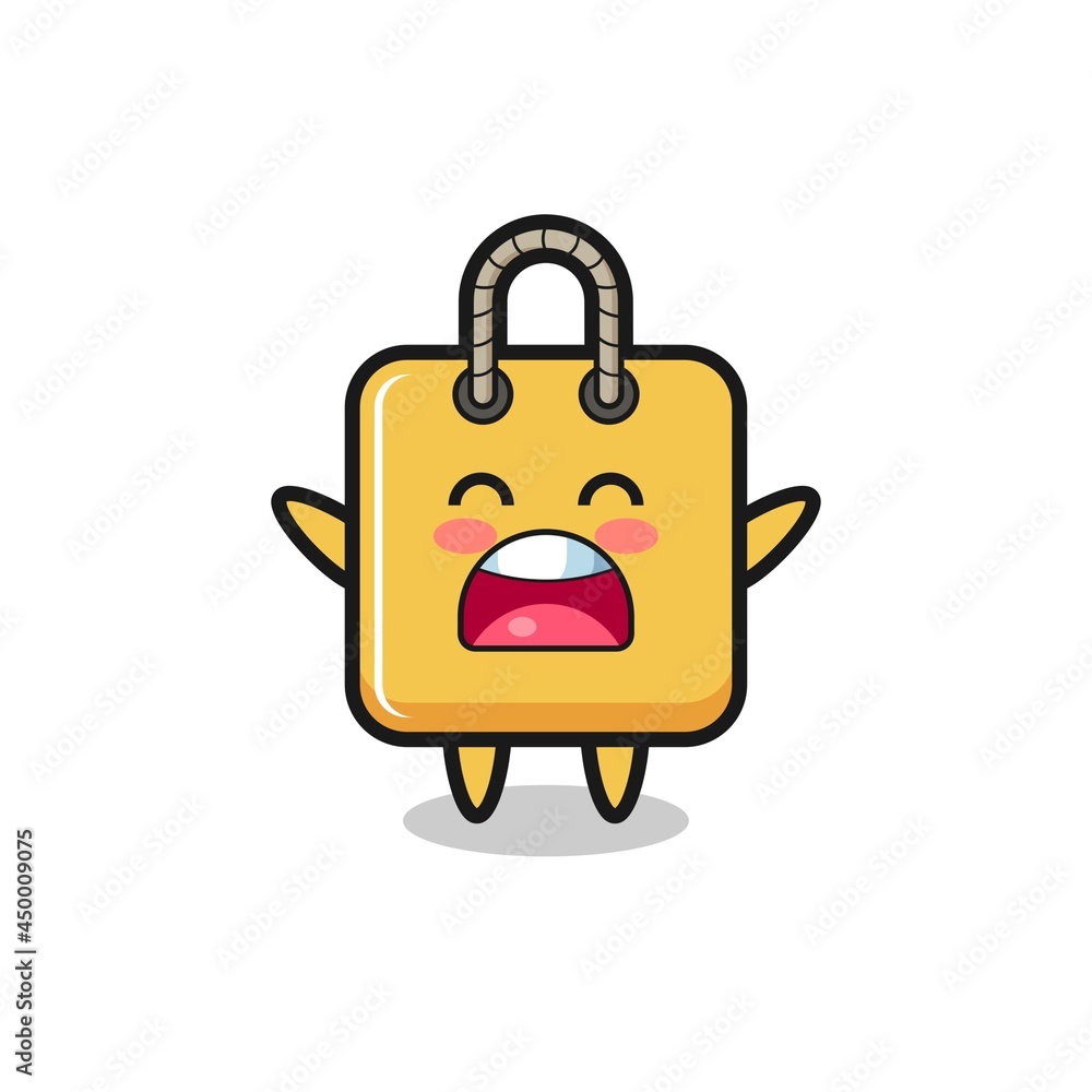 cute shopping bag mascot with a yawn expression cute shopping bag mascot with a yawn expression