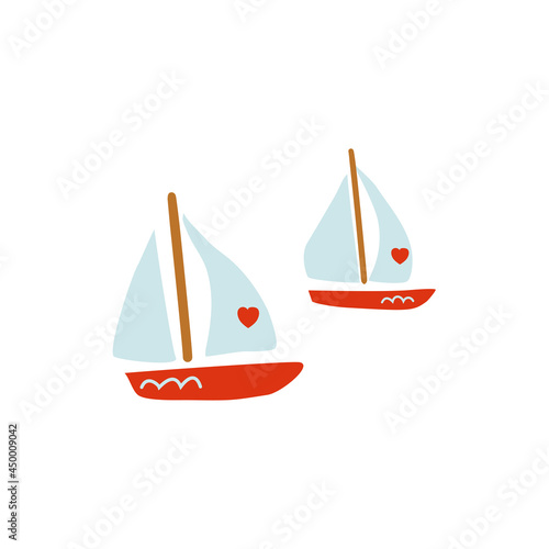 Marine vector yacht isolated on white background, decorative flat sign, Cruise boats, transportation for ocean water, cartoon sea colorful symbol for travel design, greeting card, invitation