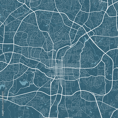 Detailed map of Raleigh city, linear print map. Cityscape panorama.