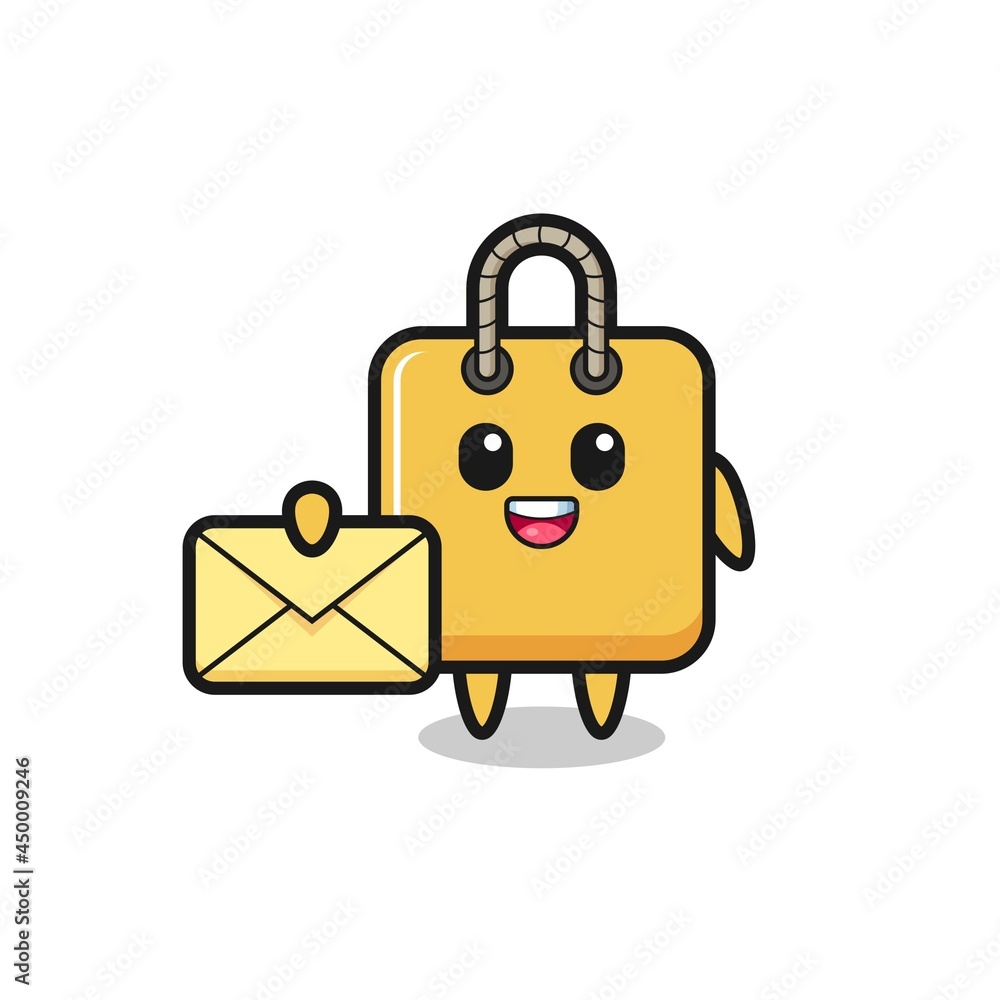 cartoon illustration of shopping bag holding a yellow letter