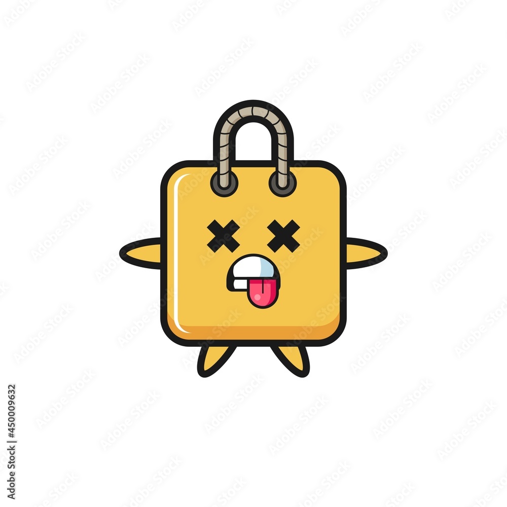 character of the cute shopping bag with dead pose character of the cute shopping bag with dead pose