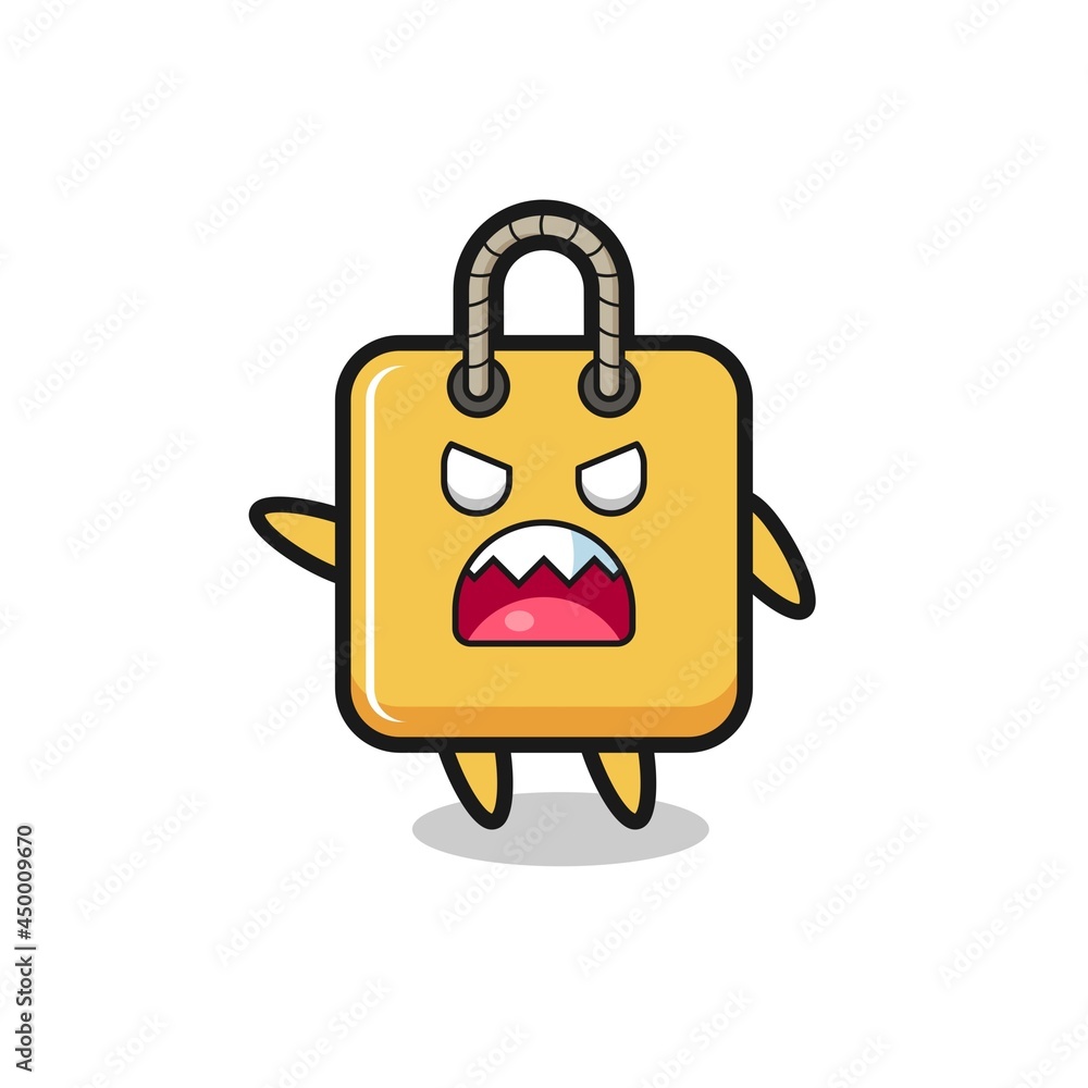 cute shopping bag cartoon in a very angry pose