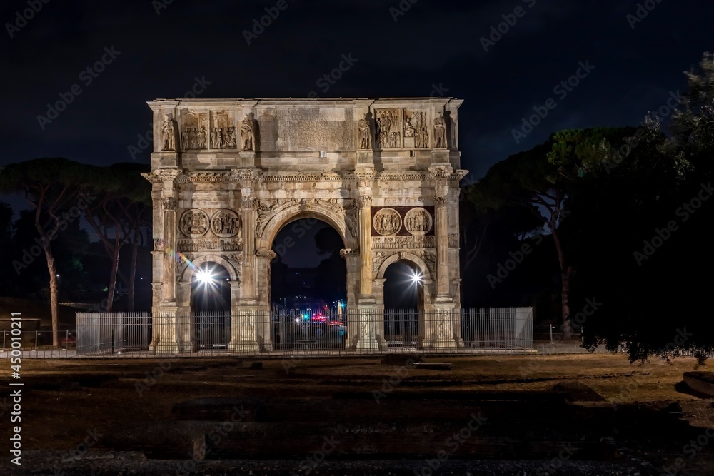 illuminated constatine arch ín Rome by night, illuminated constatine arch ín Rome by night,