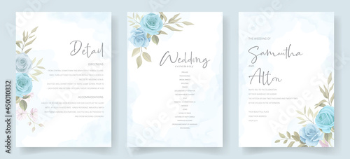 Invitation card design with soft blue floral ornament