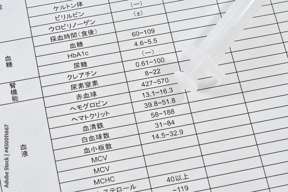 Obraz premium 健康診断結果と注射器