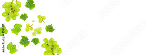 Fresh green grapes isolated on white background, selective focus
