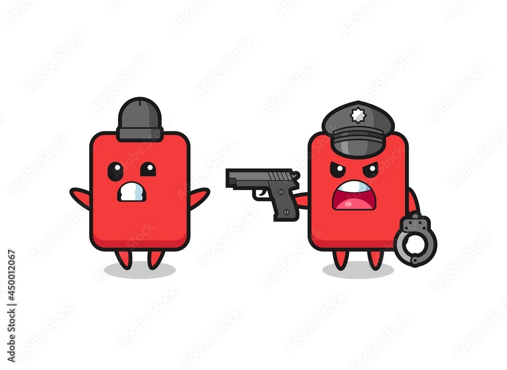 illustration of red card robber with hands up pose caught by police illustration of red card robber with hands up pose caught by police