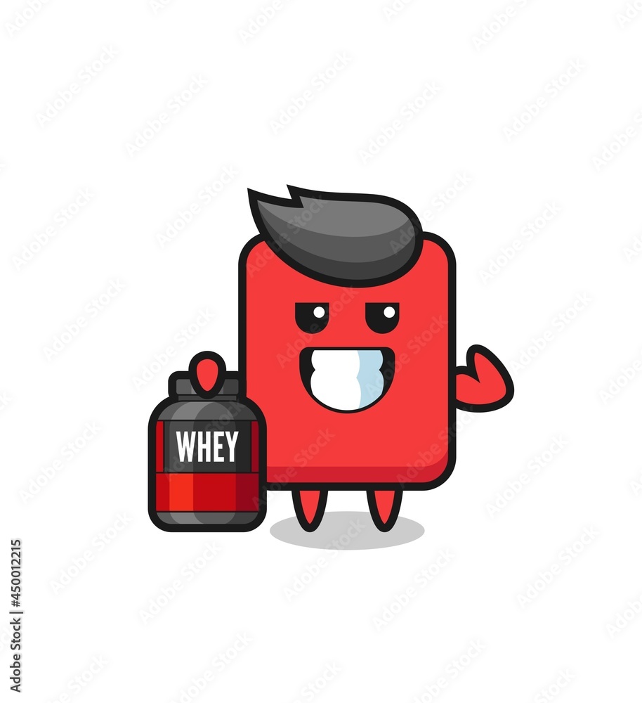 the muscular red card character is holding a protein supplement the muscular red card character is holding a protein supplement