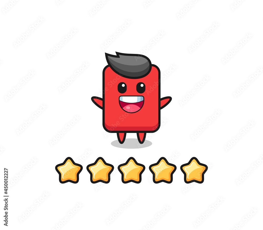 the illustration of customer best rating, red card cute character with 5 stars