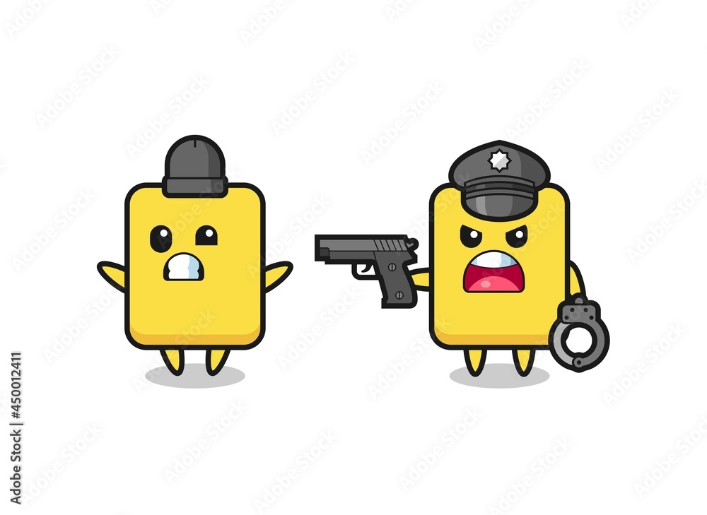 illustration of yellow card robber with hands up pose caught by police illustration of yellow card robber with hands up pose caught by police