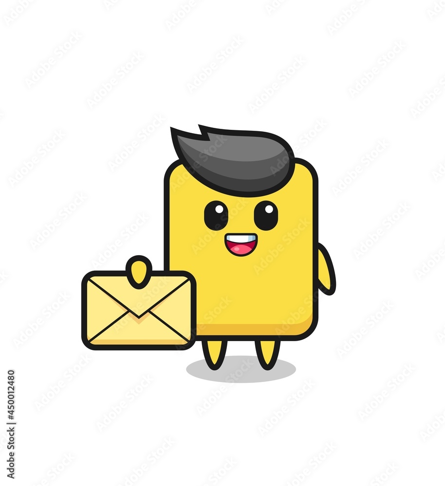 cartoon illustration of yellow card holding a yellow letter