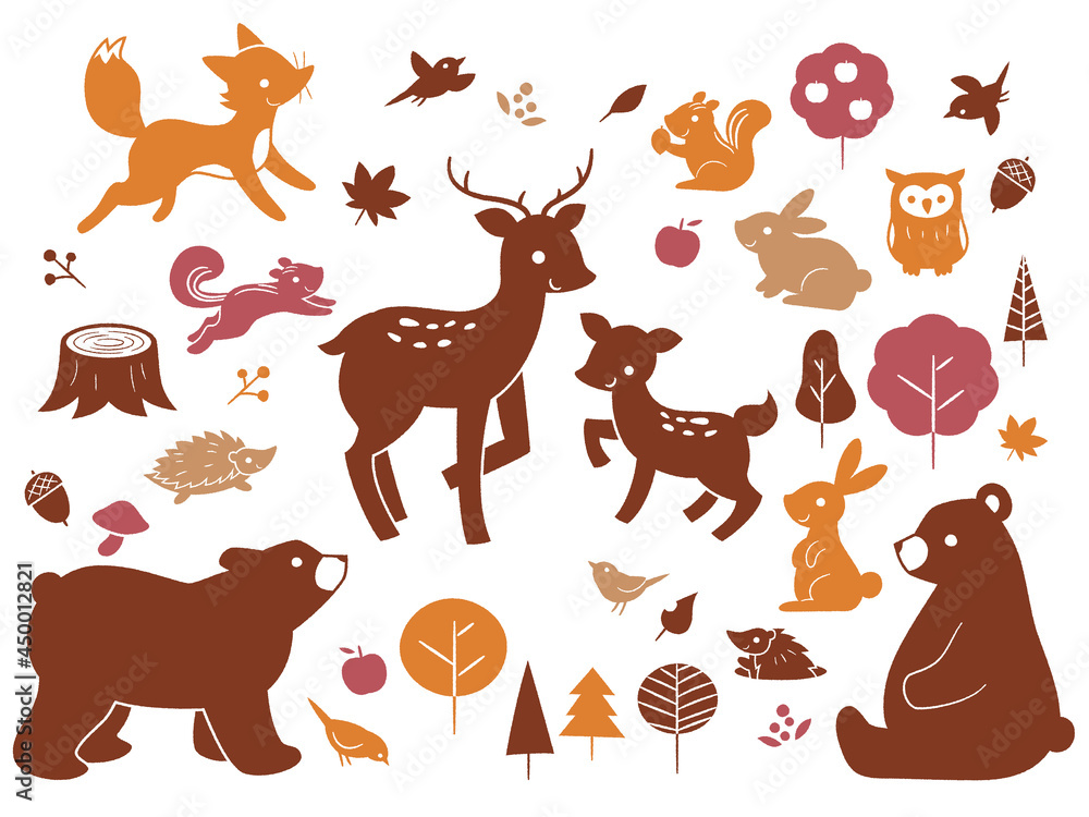 かわいい秋の森の動物シルエットセット Animal Silhouette In Autumn Forest Vector Illustration Stock Vector Adobe Stock かわいい秋の森の動物シルエットセット Animal Silhouette In Autumn Forest Vector Illustration Stock Vector Adobe Stock
