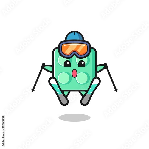 brick toy mascot character as a ski player