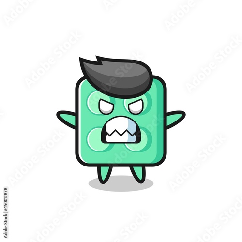 wrathful expression of the brick toy mascot character