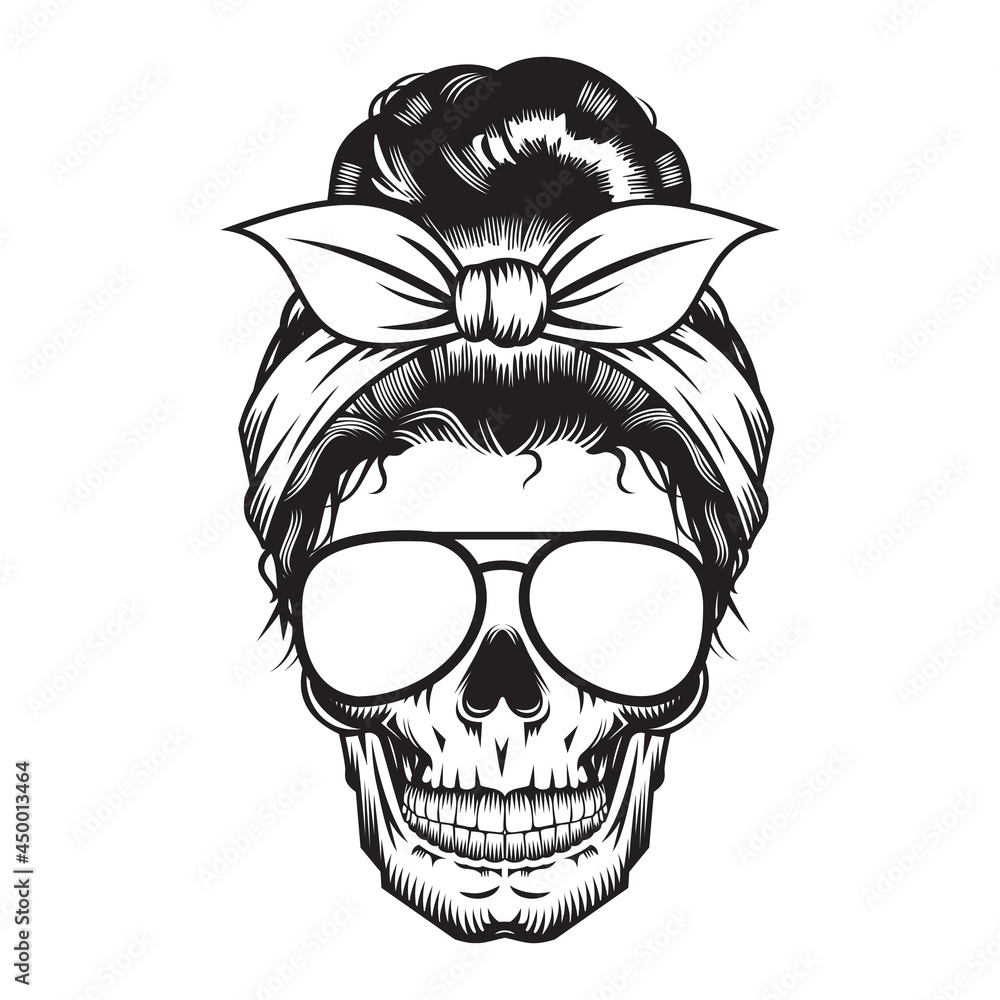 Fototapeta premium Skull Mom Head design on white background. Halloween. skull head logos or icons. vector illustration.