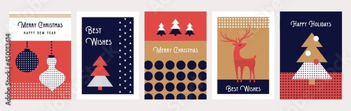 Winter landscapes, vertical greeting cards and wallpaper for social media stories. Vector illustration in flat simple style - design templates. Merry Christmas greeting cards and poster.