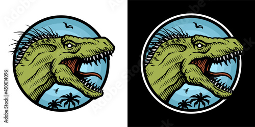 Indoraptor, X-Rex in two versions. Vector illustration.
