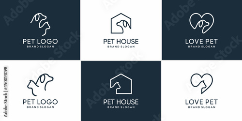 Pet logo collection with creative element dog and cat object Premium Vector