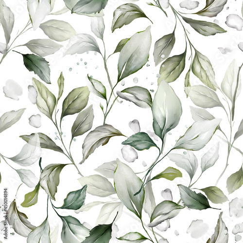 Seamless summer pattern with branches and leaves in a watercolor style