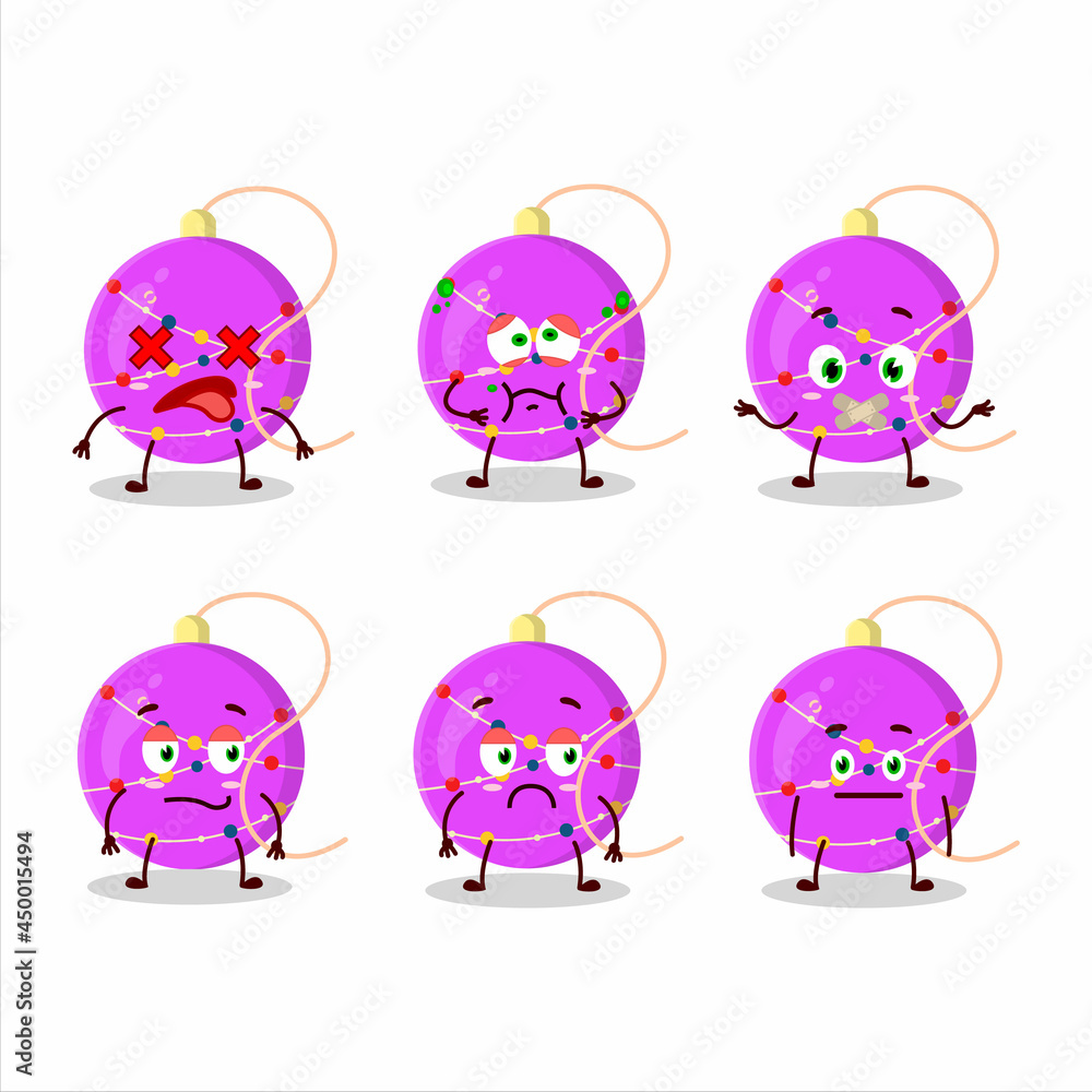 Fototapeta premium Christmas lights purple cartoon character with nope expression