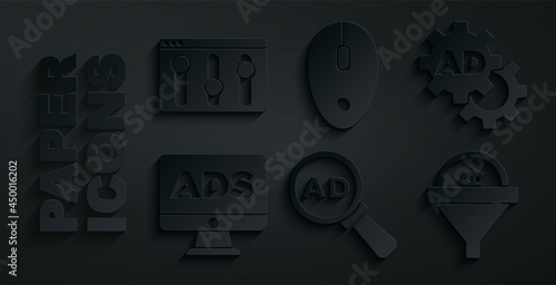 Set Advertising, Lead management, Computer mouse and Browser setting icon. Vector