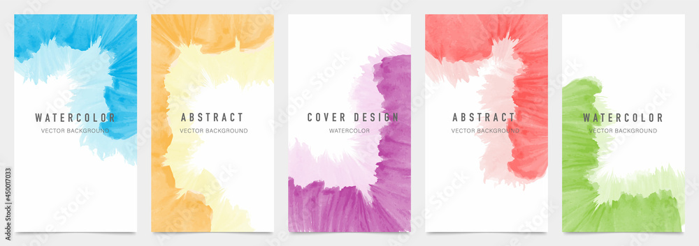 Creative cover design vector set. Watercolor book cover design, Abstract art design with colorful watercolor background. Can be use for poster, wall arts, magazine,  brochure , banner and website.