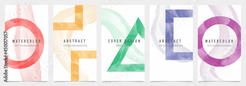 Creative cover design vector set. Watercolor book cover design, Abstract art design with colorful watercolor background. Can be use for poster, wall arts, magazine,  brochure , banner and website.