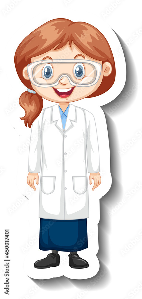 Cartoon character sticker with a girl in science gown Cartoon character sticker with a girl in science gown