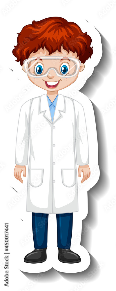 Cartoon character sticker with a boy in science gown Cartoon character sticker with a boy in science gown