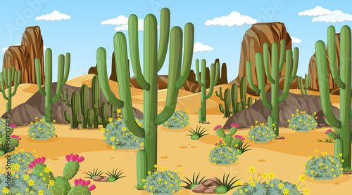 Desert forest landscape at daytime scene with many cactuses