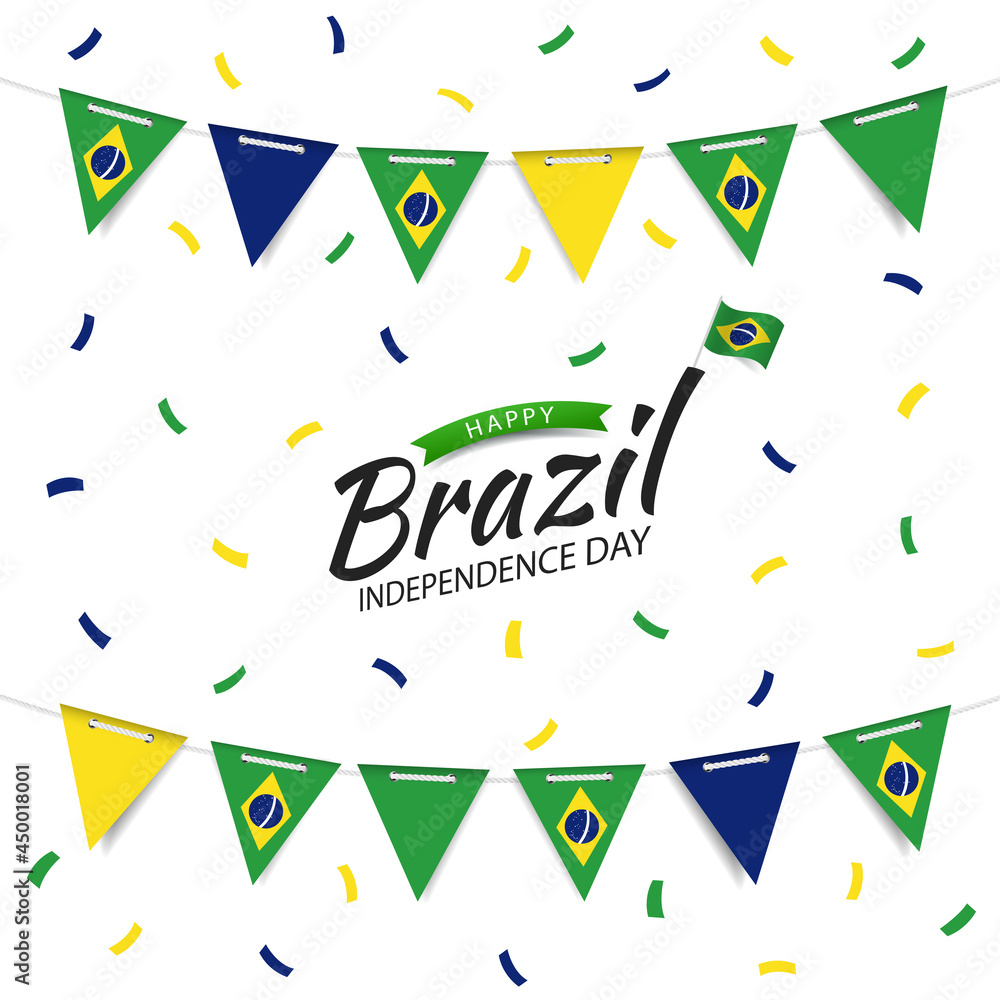 Vector Illustration of Brazil Independence Day. Garland with the flag of Brazil on a white background.
Vector Illustration of Brazil Independence Day. Garland with the flag of Brazil on a white background.
