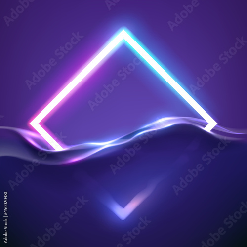 Neon rhombus frame in water with light effect