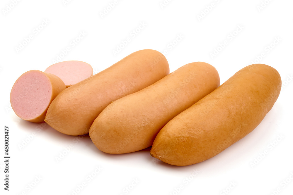 Boiled pork sausages, isolated on white background. Boiled pork sausages, isolated on white background.