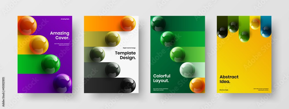Creative corporate identity A4 design vector layout set. Isolated realistic balls brochure illustration composition.
