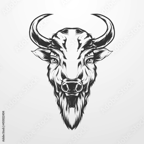 bison head vector illustration in isolated vintage monochrome style