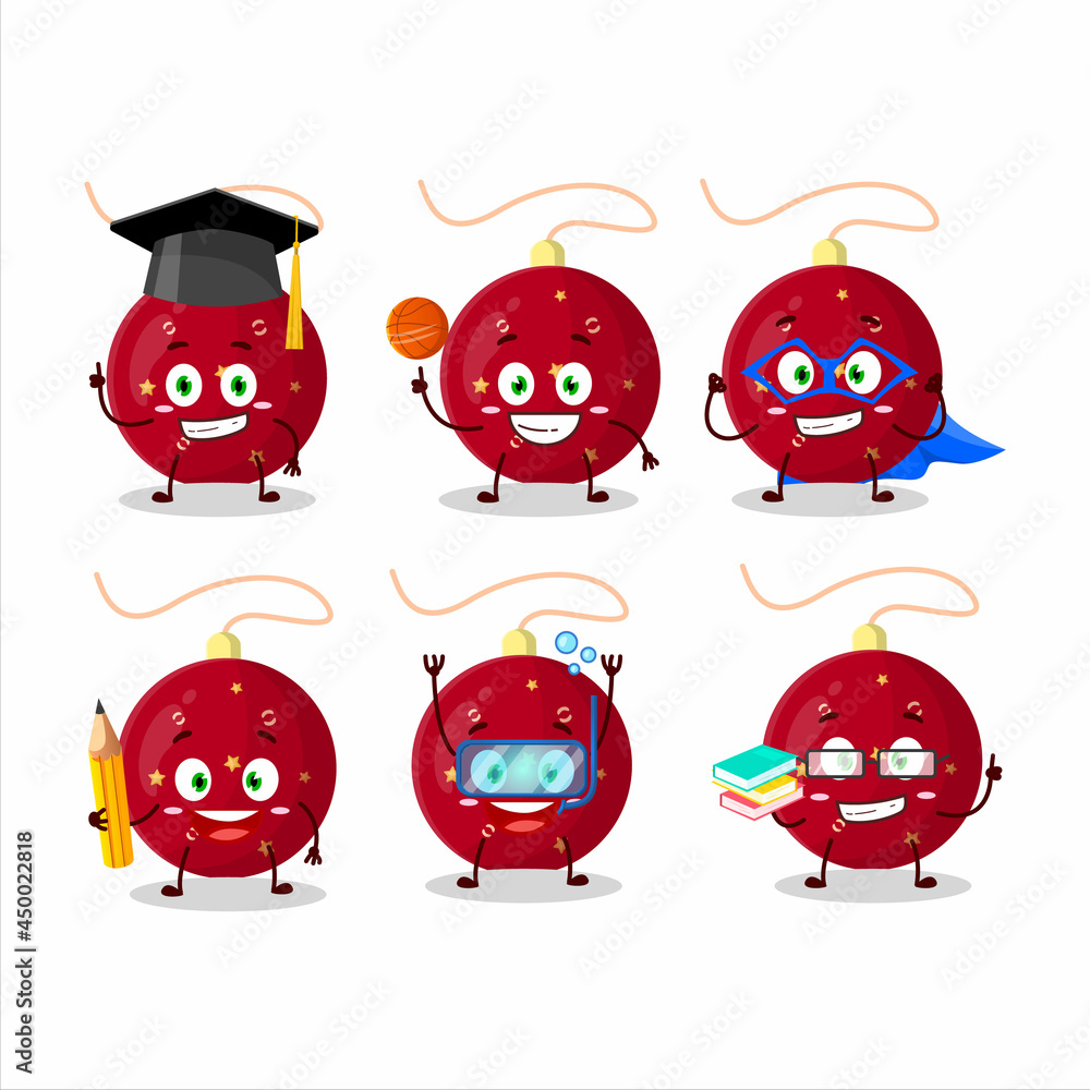 School student of christmas lights red cartoon character with various expressions