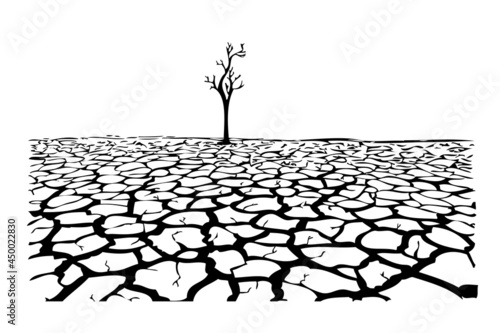 Vector Manual Draw Sketch, Crack Land and dead tree