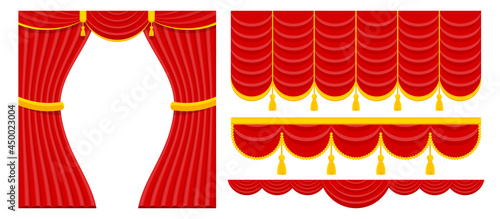 Curtains with lambrequins on the stage of the theater, concert hall.