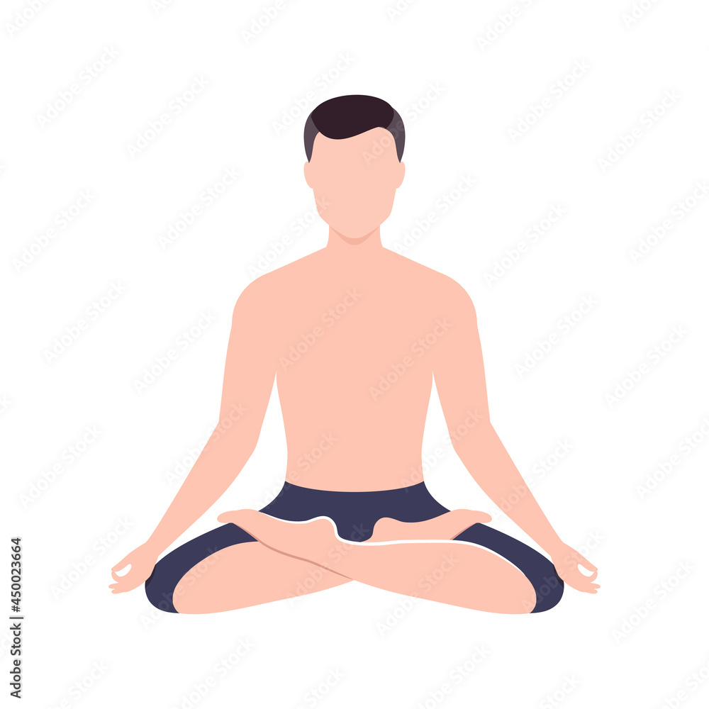 man sits in the lotus position. yoga, meditation. vector flat illustration. man sits in the lotus position. yoga, meditation. vector flat illustration.