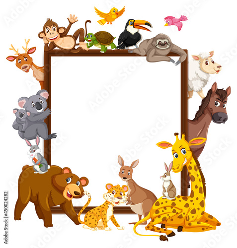 Empty wooden frame with various wild animals