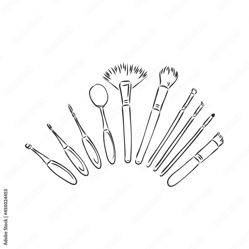 Makeup brushes kit. Hand drawn vector set. isolated. Makeup brushes kit. Hand drawn vector set. isolated.