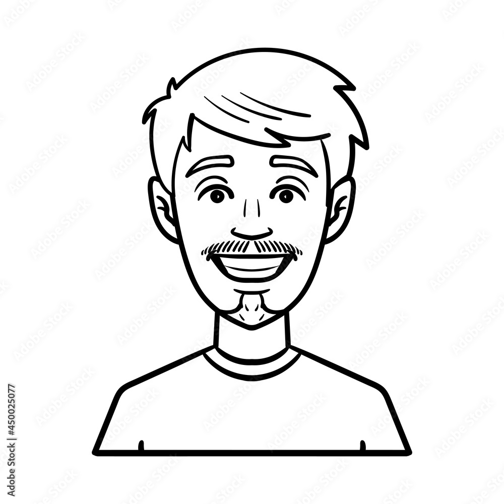 monochrome laughing men avatar with goatee. comic, outline.