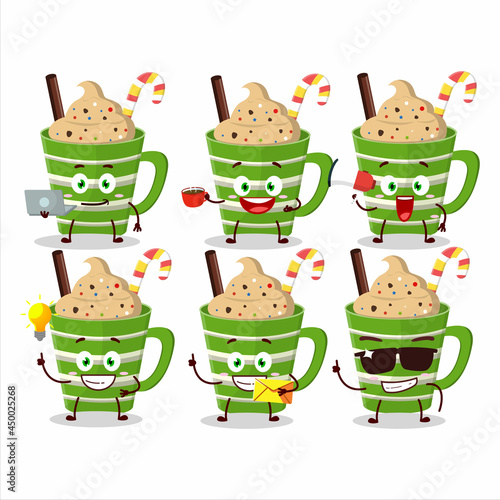 Frappe chocolate cartoon character with various types of business emoticons
