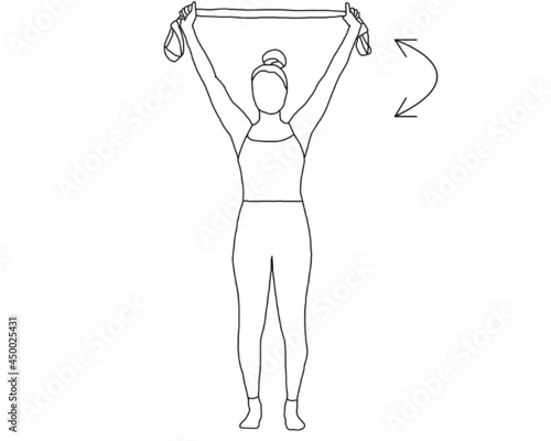 yoga, tadasana variation, shoulder rotation, warming up, strap