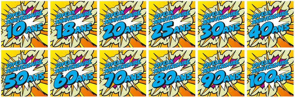 Fototapeta premium Carte Joyeux Anniversaire 10-100 ans 3