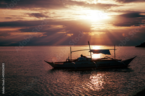 Sunset View, Relaxing on a Boat, Philippines Stock Photo