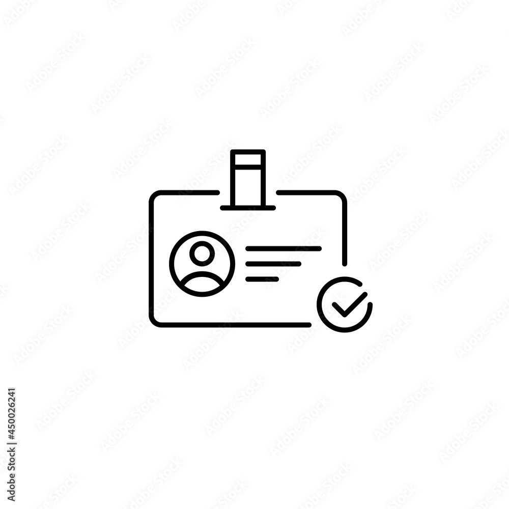 ID approved with checkmark symbol. Security user verification icon. Pixel perfect, editable stroke ID approved with checkmark symbol. Security user verification icon. Pixel perfect, editable stroke