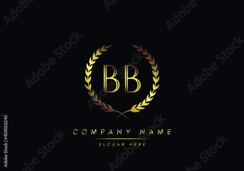 Alphabet letters BB monogram logo, gold color, luxury style