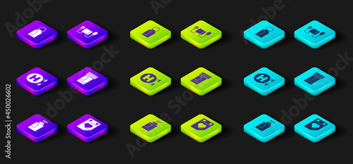 Set Hand sanitizer bottle, Doctor appointment, Hospital signboard, Medicine pills, Blood pressure and Eye drop icon. Vector