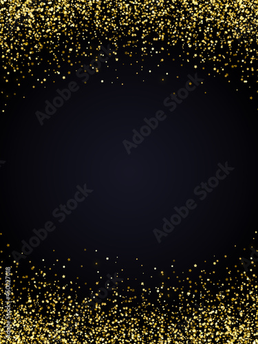 Festive Christmas and New Year background with gold glitter or confetti of stars. Vector illustration.